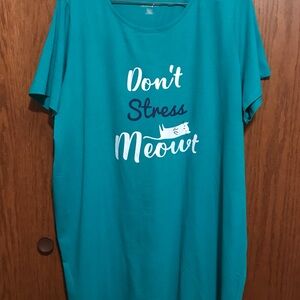NWOT Dreams & Co 1X 2X Teal Graphic Nightgown with Cat Print Pajamas Print